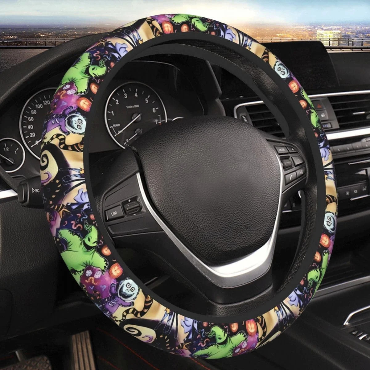 Halloween Jack and Sally Horror Nightmare Christmas Steering Wheel Cover for Wom Halloween Jack and Sally Horror Nightmare Christmas Steering Wheel Cover for Wom