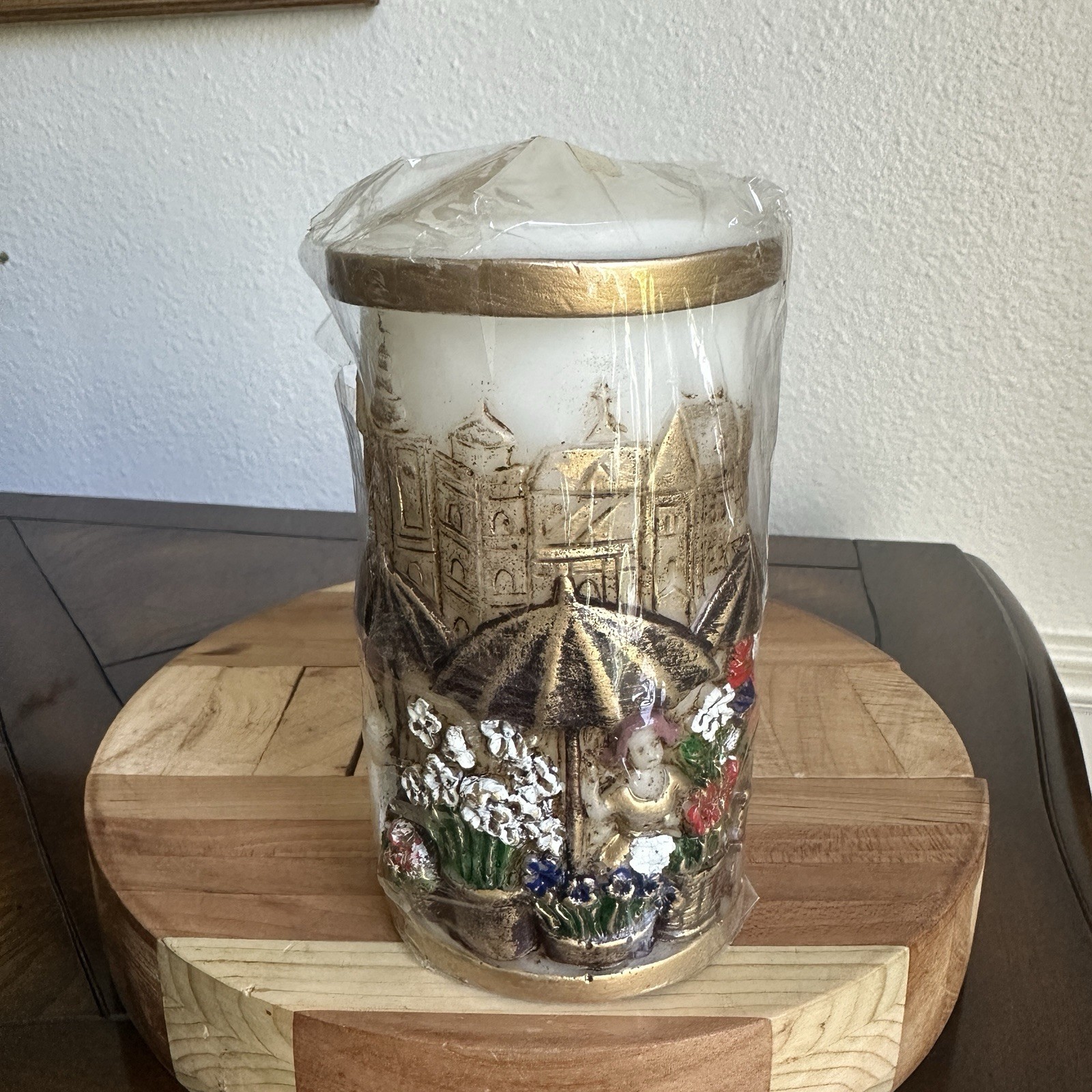 VTG 1986 Peggy Francis Art Wax Carved Candle 6.7 Inch Market Colorful Austria VTG 1986 Peggy Francis Art Wax Carved Candle 6.7 Inch Market Colorful Austria