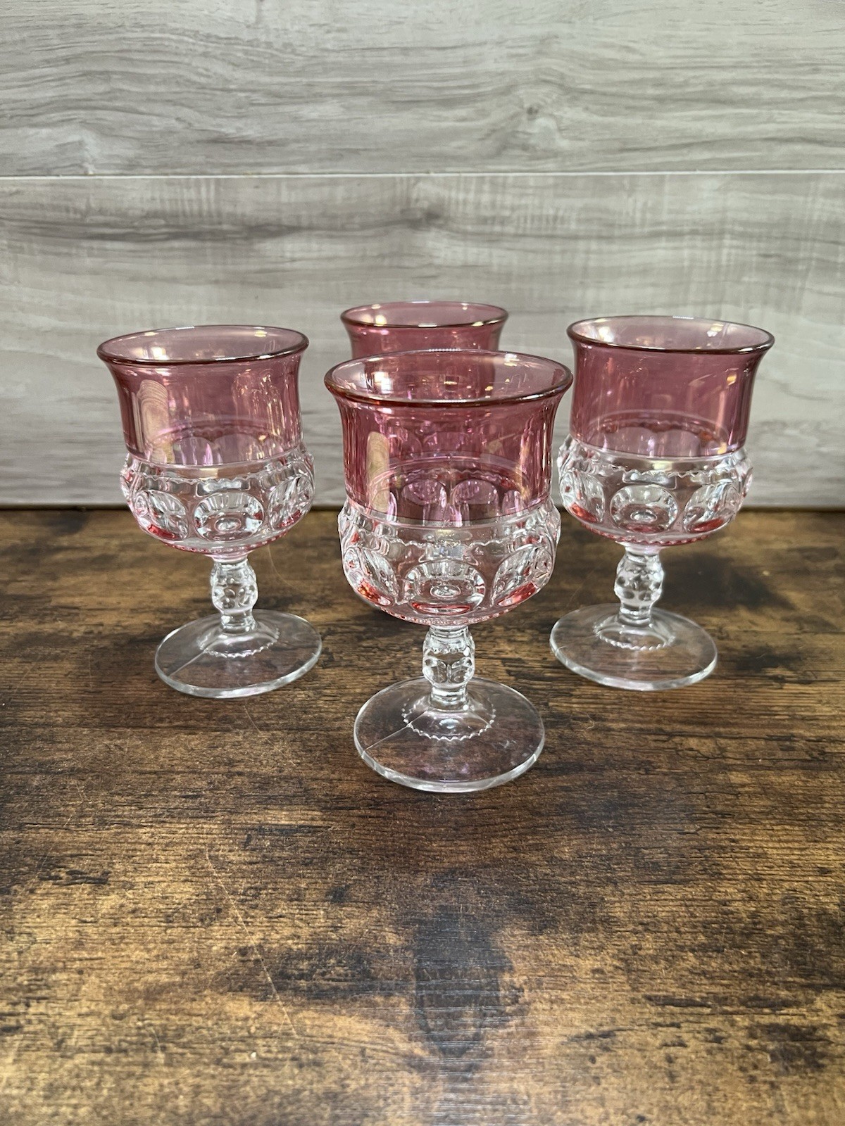 Vintage Pink Flashed Pressed Glass Goblets Set of 4 Thumbprint Wine Glasses Vintage Pink Flashed Pressed Glass Goblets Set of 4 Thumbprint Wine Glasses