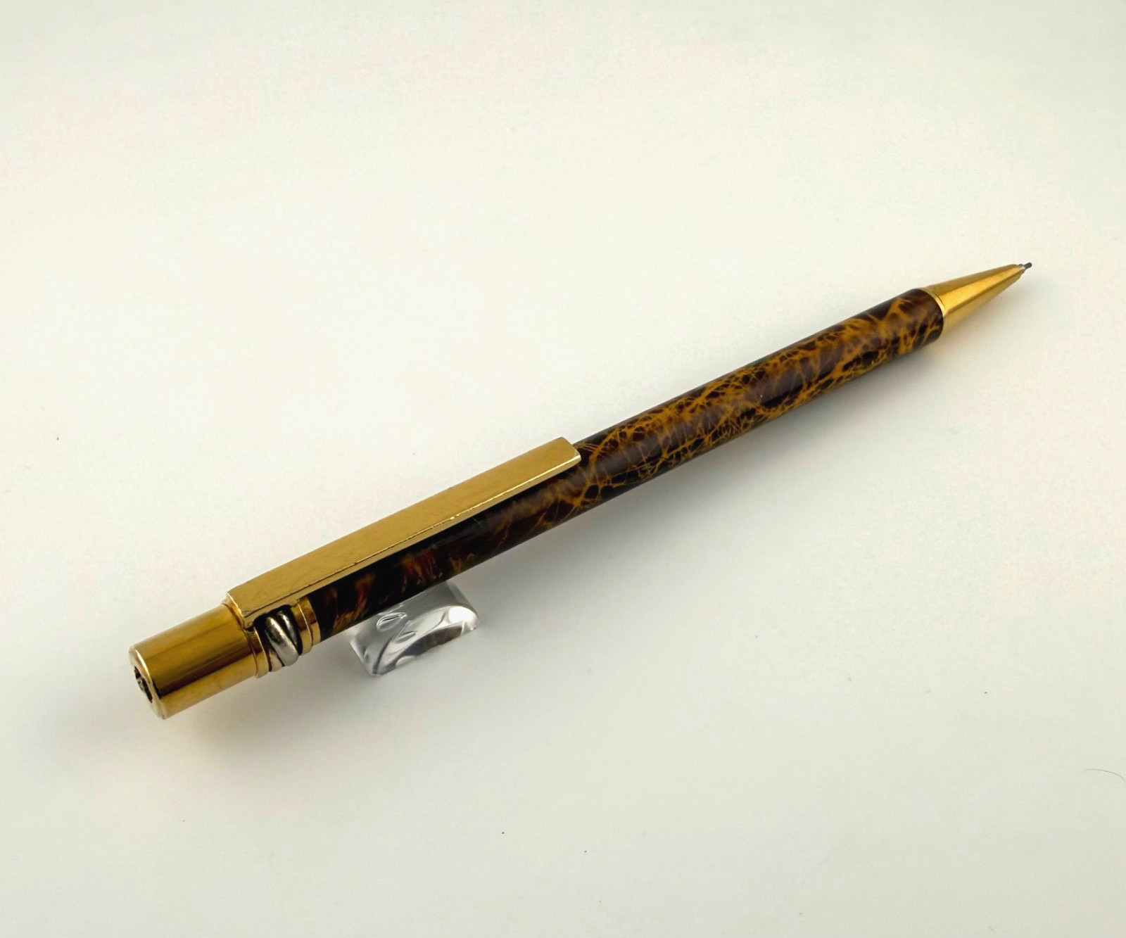 Vintage Very Rare Must De Cartier Brown Lacquer Pattern Gold Mechanical Pencil Vintage Very Rare Must De Cartier Brown Lacquer Pattern Gold Mechanical Pencil