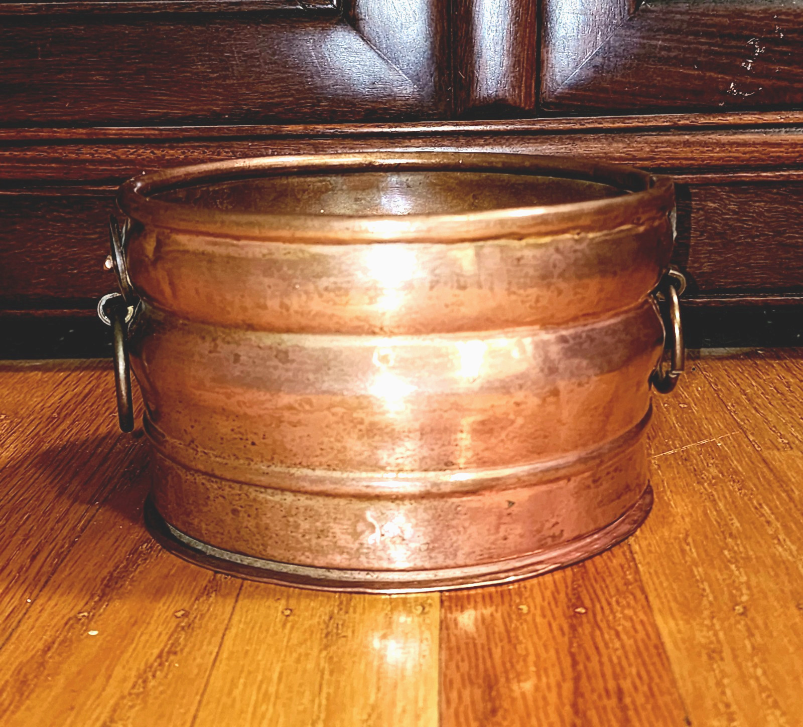 Vintage Ribbed Hammered Copper Planter W/ Brass Ring Handles - Rare Vintage Ribbed Hammered Copper Planter W/ Brass Ring Handles - Rare