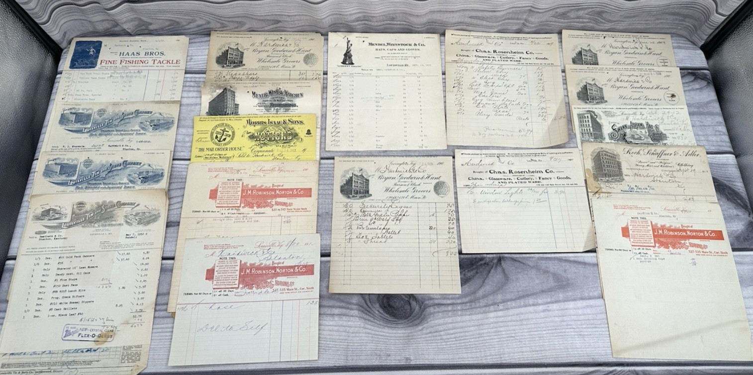 LARGE LOT OF ANTIQUE EARLY 1900's EPHEMRA - RECEIPTS INVOICES - NICE GRAPHICS