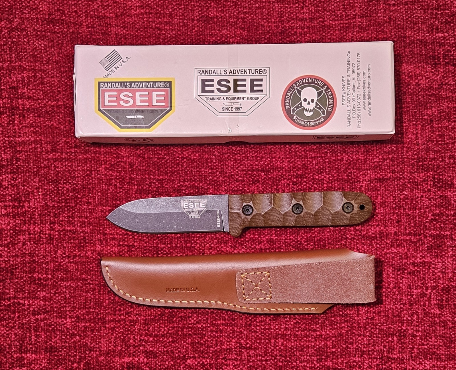 ESEE PR4 Fixed Blade Survival Knife Leather Sheath Black Blade NEW High Quality 