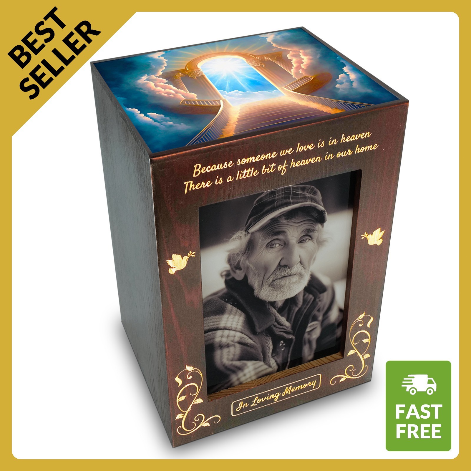 Wood Cremation Urn with Photo Frame for Human Ashes Adult - Best Offer - Heaven