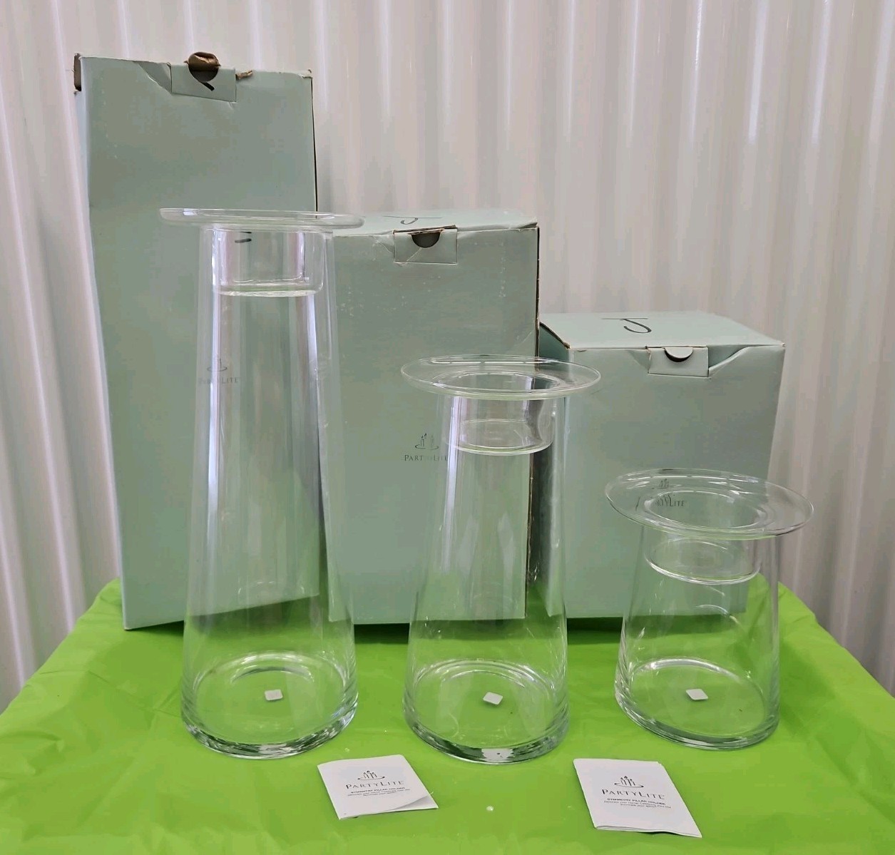 Party light symmetry large glass  pillar holders Set Of 3 Pre-owned 16"12"8"