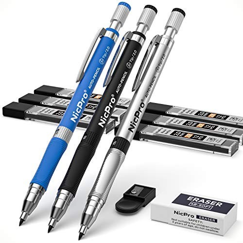 Nicpro 11 Pieces 2Mm Mechanical Pencil Set, 3 PCS Carpenter Drafting Pencil 2.0 Nicpro 11 Pieces 2Mm Mechanical Pencil Set, 3 PCS Carpenter Drafting Pencil 2.0
