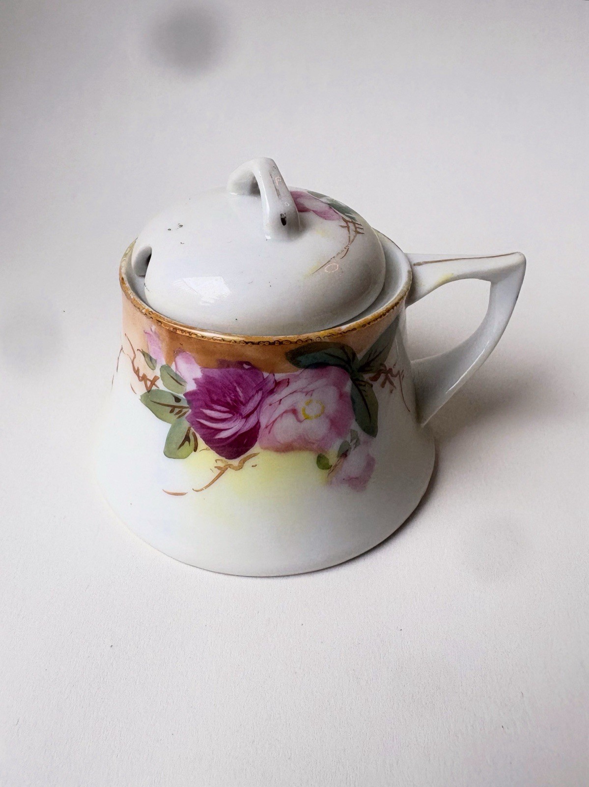 ANTIQUE Hand Painted Nippon Rose Mustard Jar ANTIQUE Hand Painted Nippon Rose Mustard Jar
