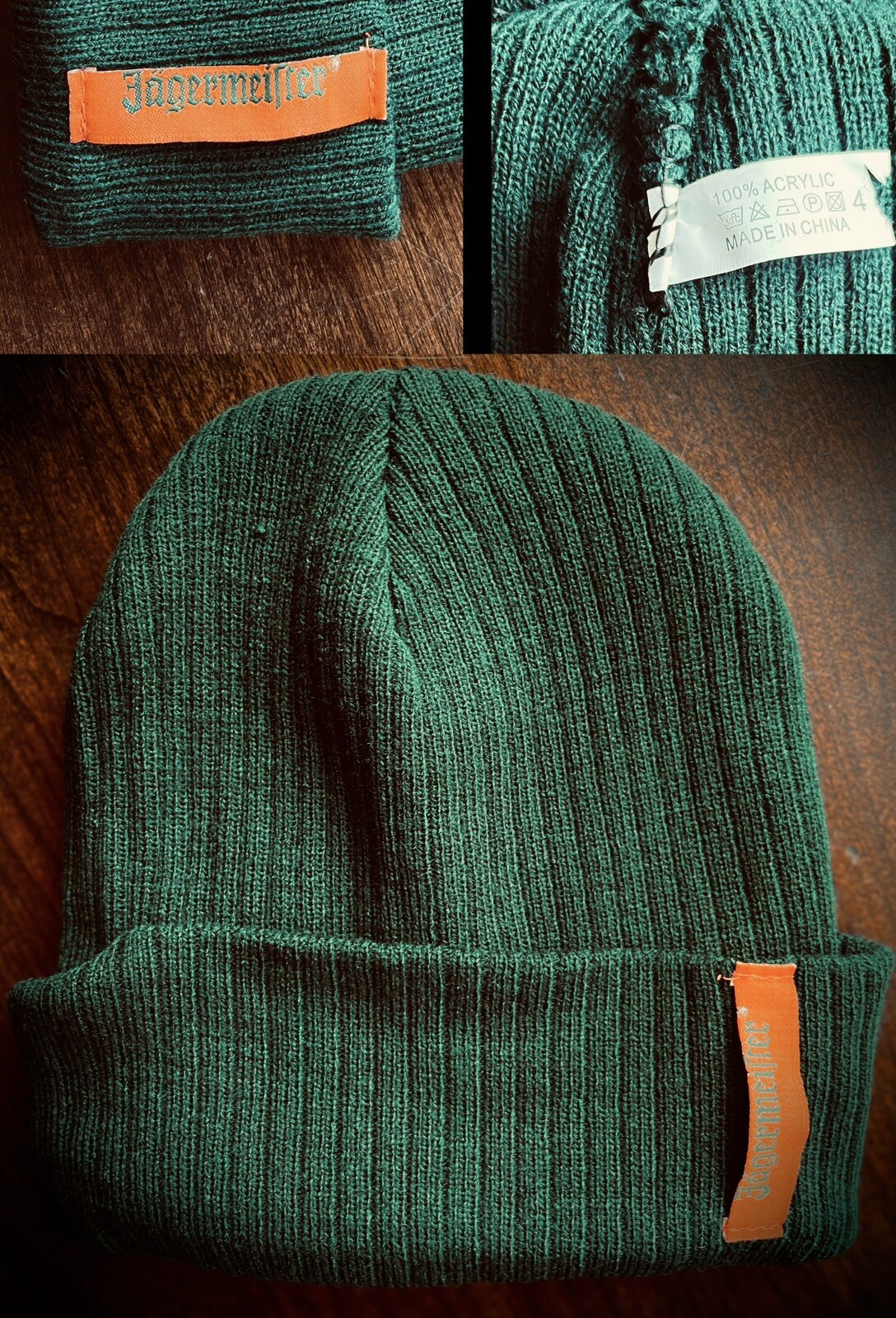 JAGERMEISTER *BRAND NEW* Knitted Cap Beanie Warm Polyester Hat Dark Green Orange JAGERMEISTER *BRAND NEW* Knitted Cap Beanie Warm Polyester Hat Dark Green Orange