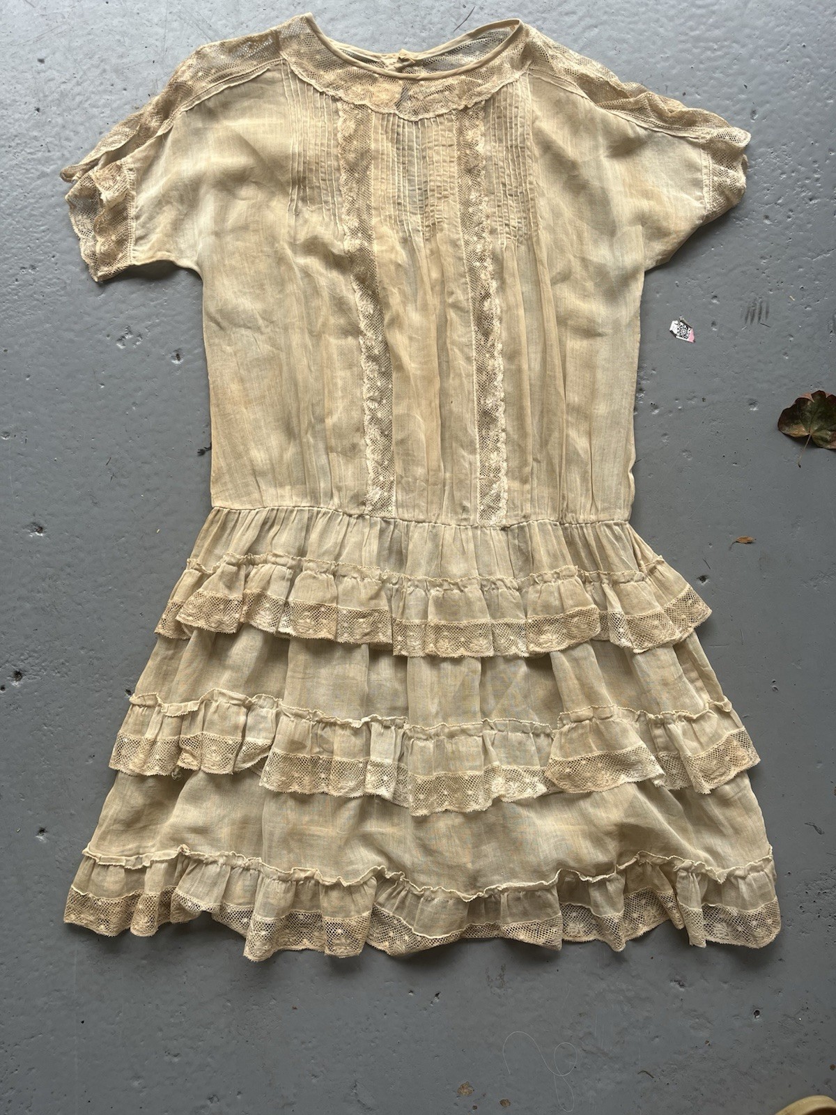 Antique 1910s 1920s John Wanamaker Drop Waist  Lace Dress Flapper Edwardian S