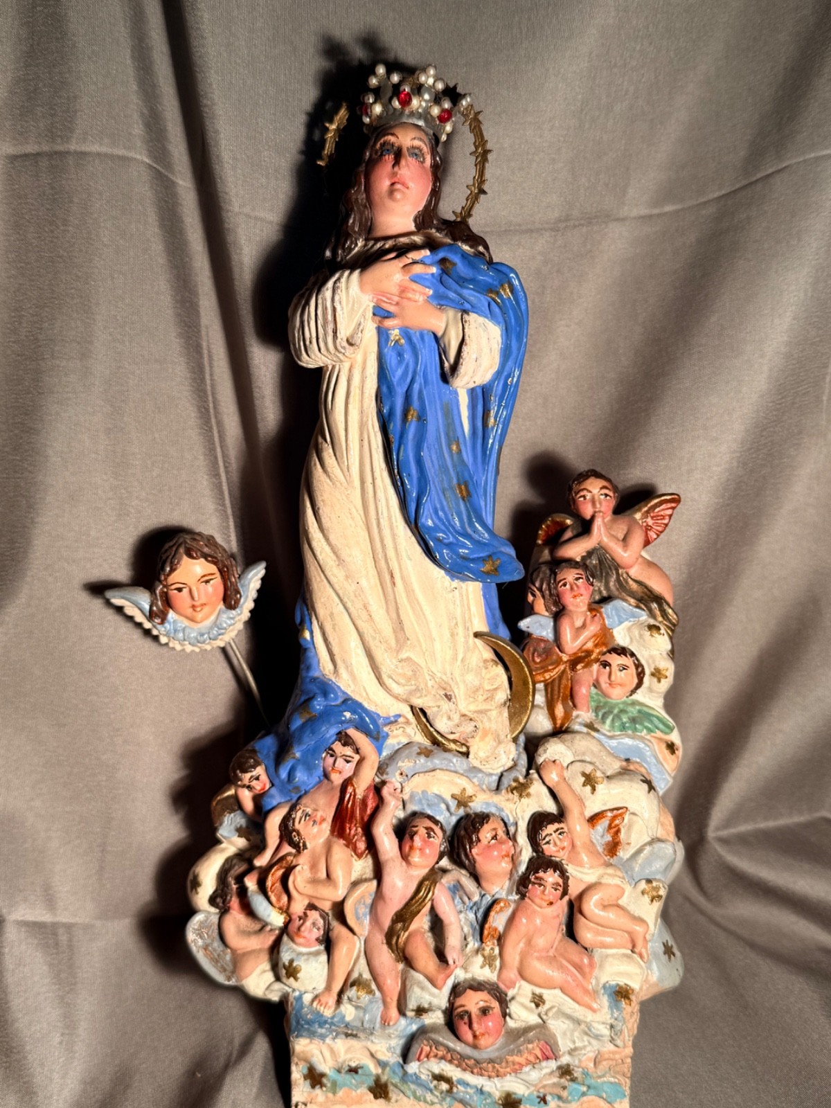 antique santos hand carved wood religious statue Our Lady of the Angels antique santos hand carved wood religious statue Our Lady of the Angels