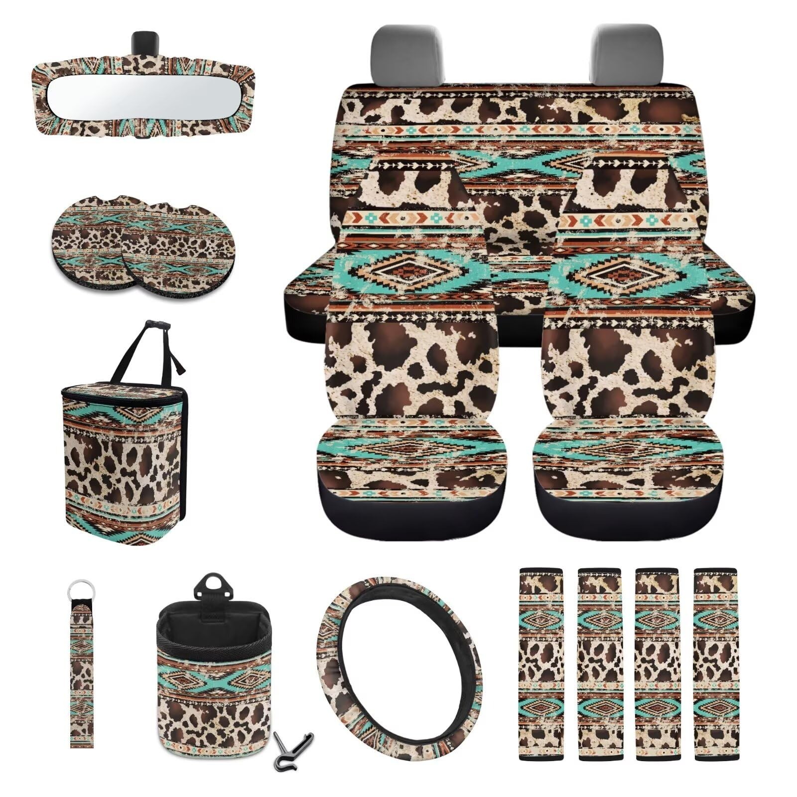 Aztec Cow 15 Pcs Car Seat Cover Full Set for Women Car Seat Cover with Steeri... Aztec Cow 15 Pcs Car Seat Cover Full Set for Women Car Seat Cover with Steeri...