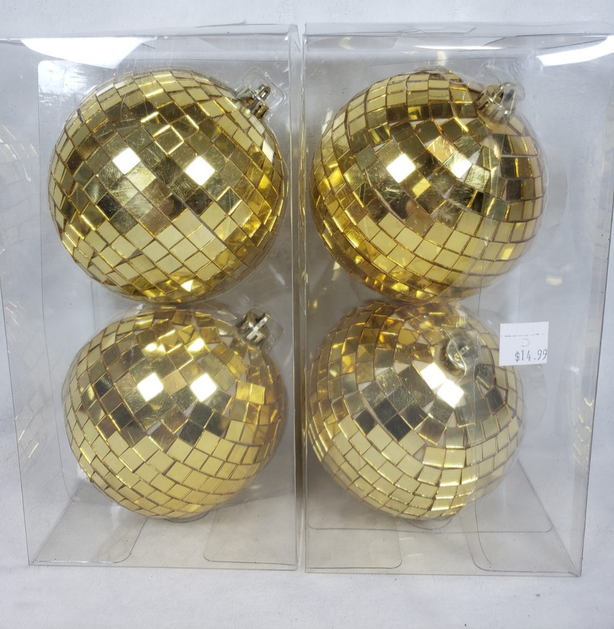 NEW Ashland Jewels & Jolly Mirror Disco Ball Ornaments GOLD 4 Balls 3.9" Diam NEW Ashland Jewels & Jolly Mirror Disco Ball Ornaments GOLD 4 Balls 3.9" Diam
