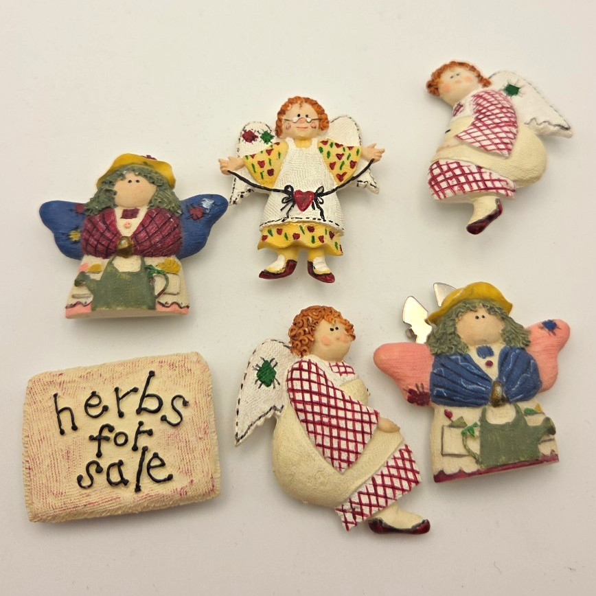 Vintage Lot of 6 Vintage button covers Angel Figures + "Herbs for Sale" Vintage Lot of 6 Vintage button covers Angel Figures + "Herbs for Sale"