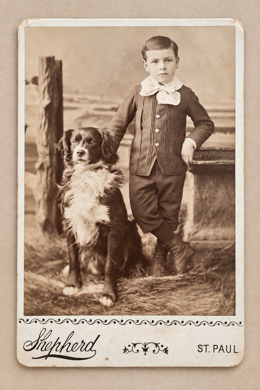 Antique St. Paul Boy & Dog Photo — Harry Shepherd Studio c.1890s RPPC Antique St. Paul Boy & Dog Photo — Harry Shepherd Studio c.1890s RPPC