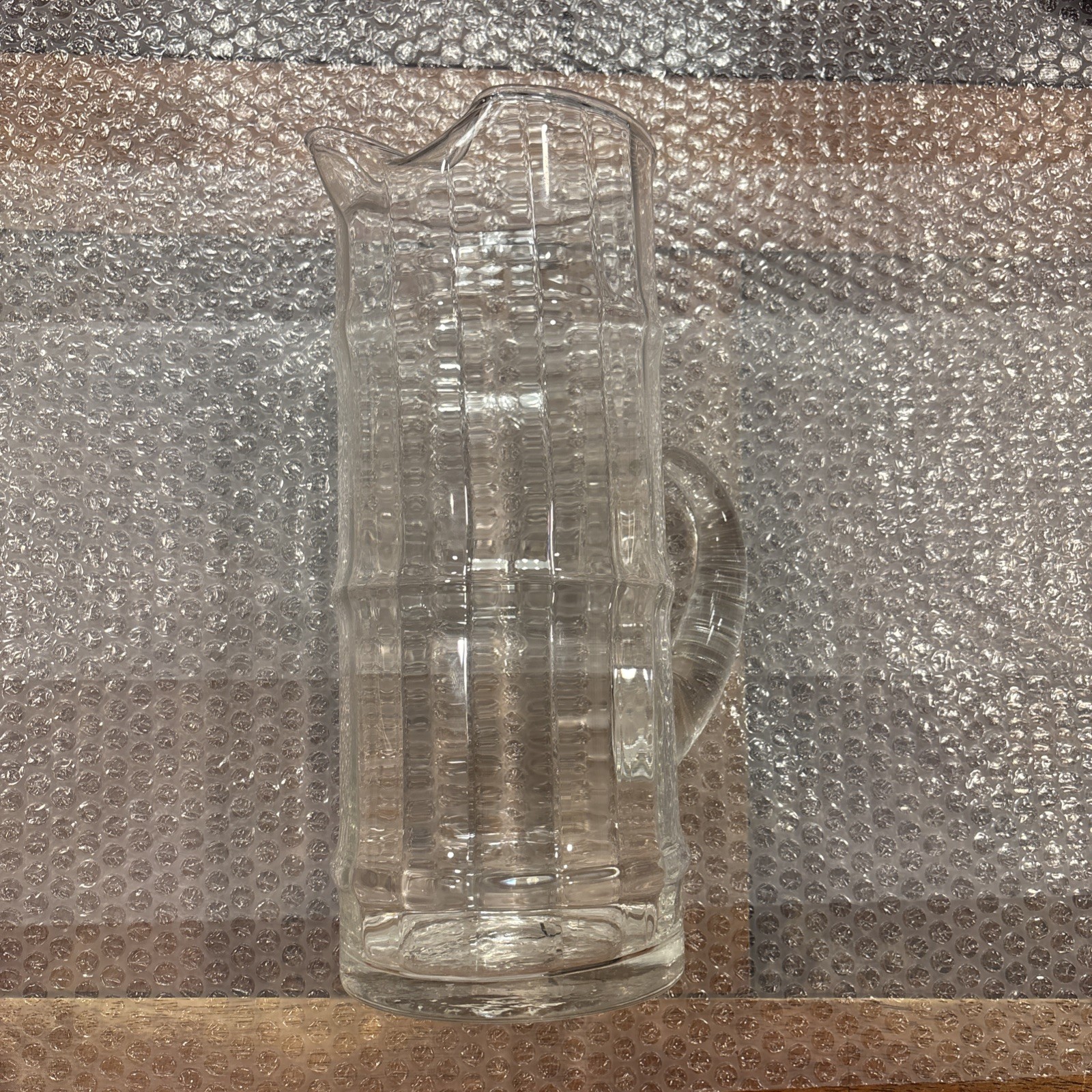 Vintage Mid-Century Modern 11" Glass Pitcher – Bamboo Shape Tiki Bar MCM Decor