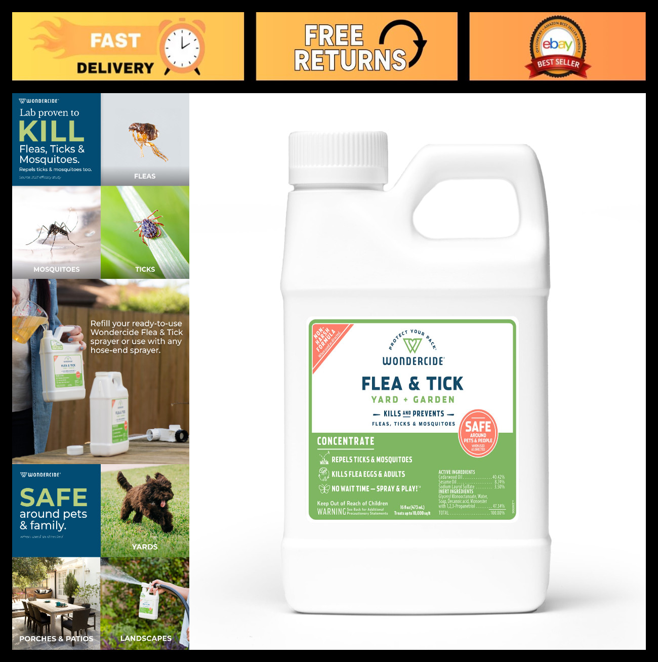 Natural Flea & Tick Spray Concentrate for Yard & Garden - Kills Mosquitoes & Ins Natural Flea & Tick Spray Concentrate for Yard & Garden - Kills Mosquitoes & Ins