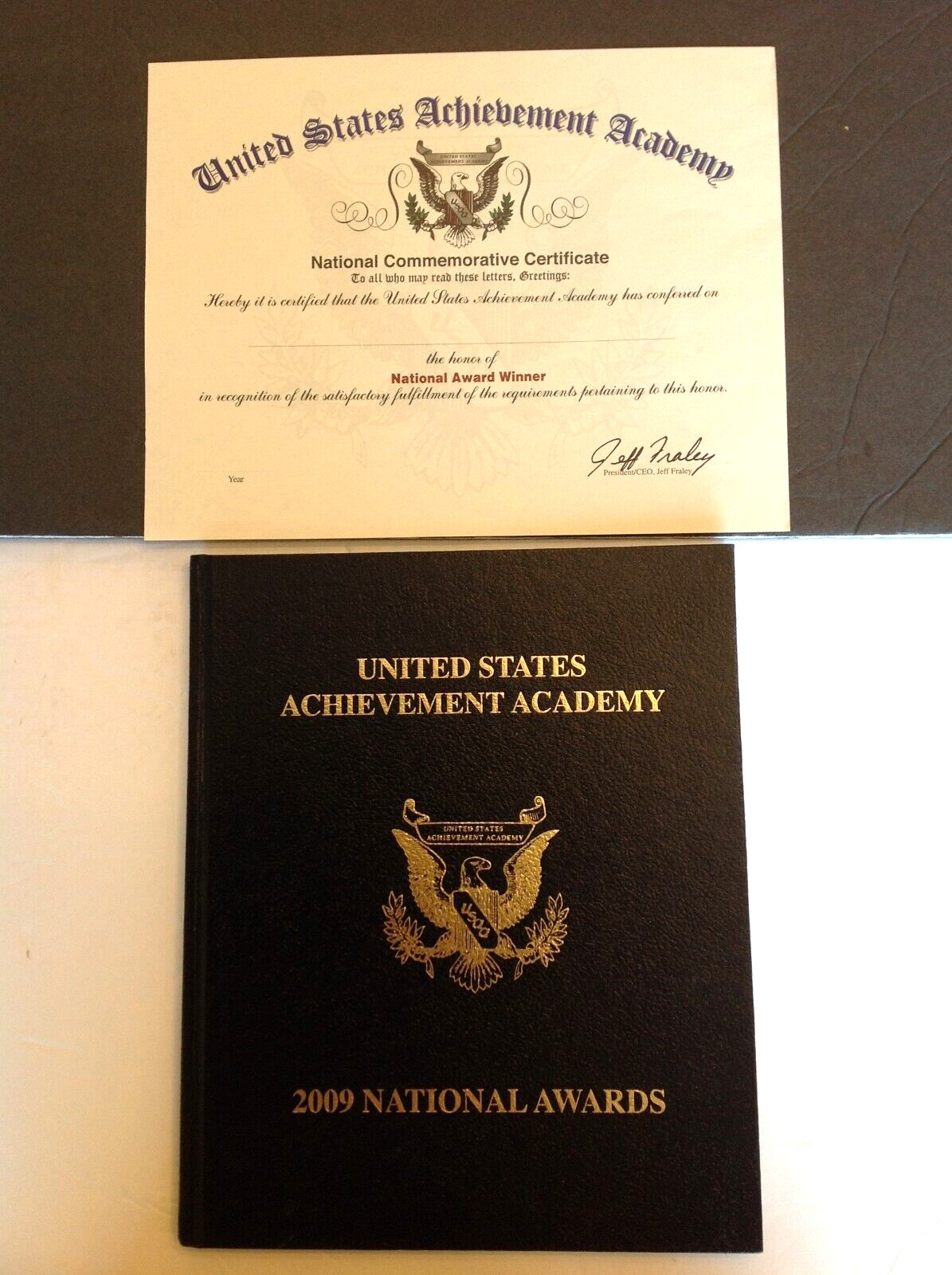 UNITED STATES ACHIEVEMENT ACADEMY 2009 National Awards Book & Certificate UNITED STATES ACHIEVEMENT ACADEMY 2009 National Awards Book & Certificate