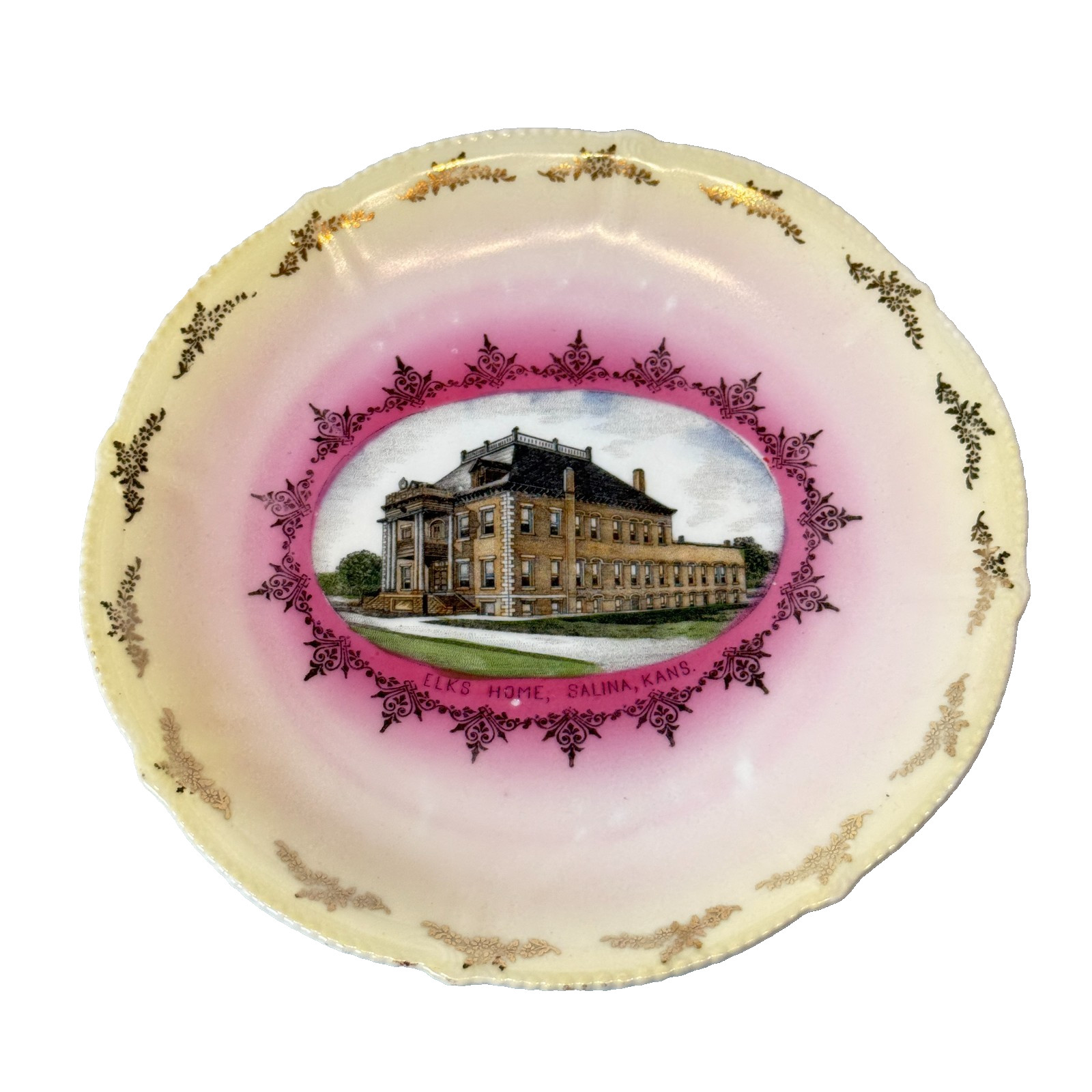 Salina KS KANSAS ELKS HOME Antique Souvenir RARE China Dish Plate Salina KS KANSAS ELKS HOME Antique Souvenir RARE China Dish Plate