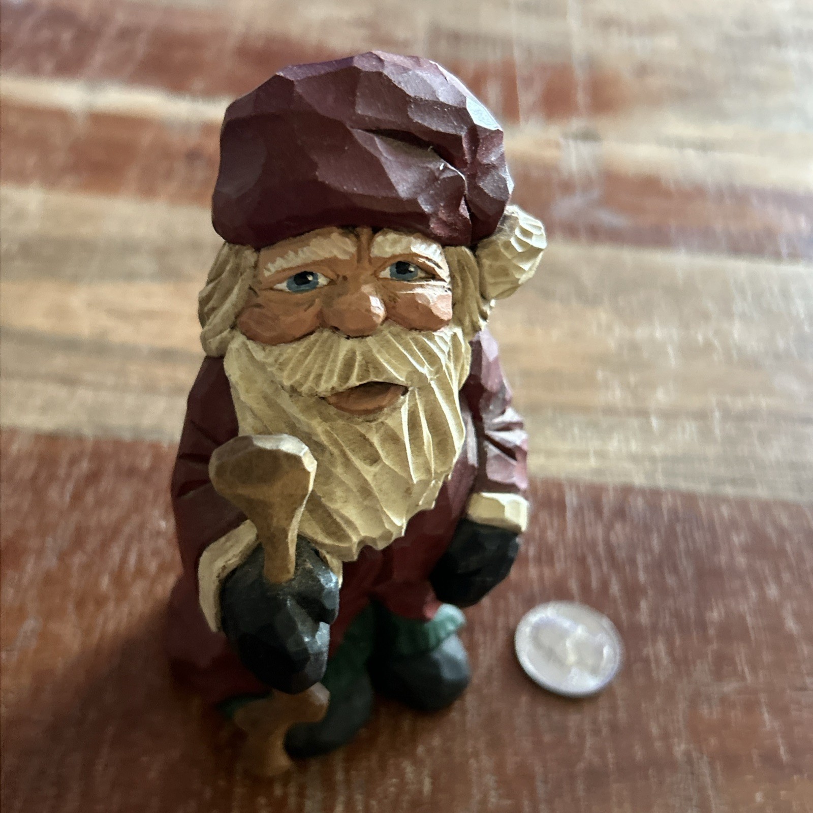 Vintage Hand Carved & Painted Wood Santa Claus Christmas Signed By Artist 5 1/2” Vintage Hand Carved & Painted Wood Santa Claus Christmas Signed By Artist 5 1/2”