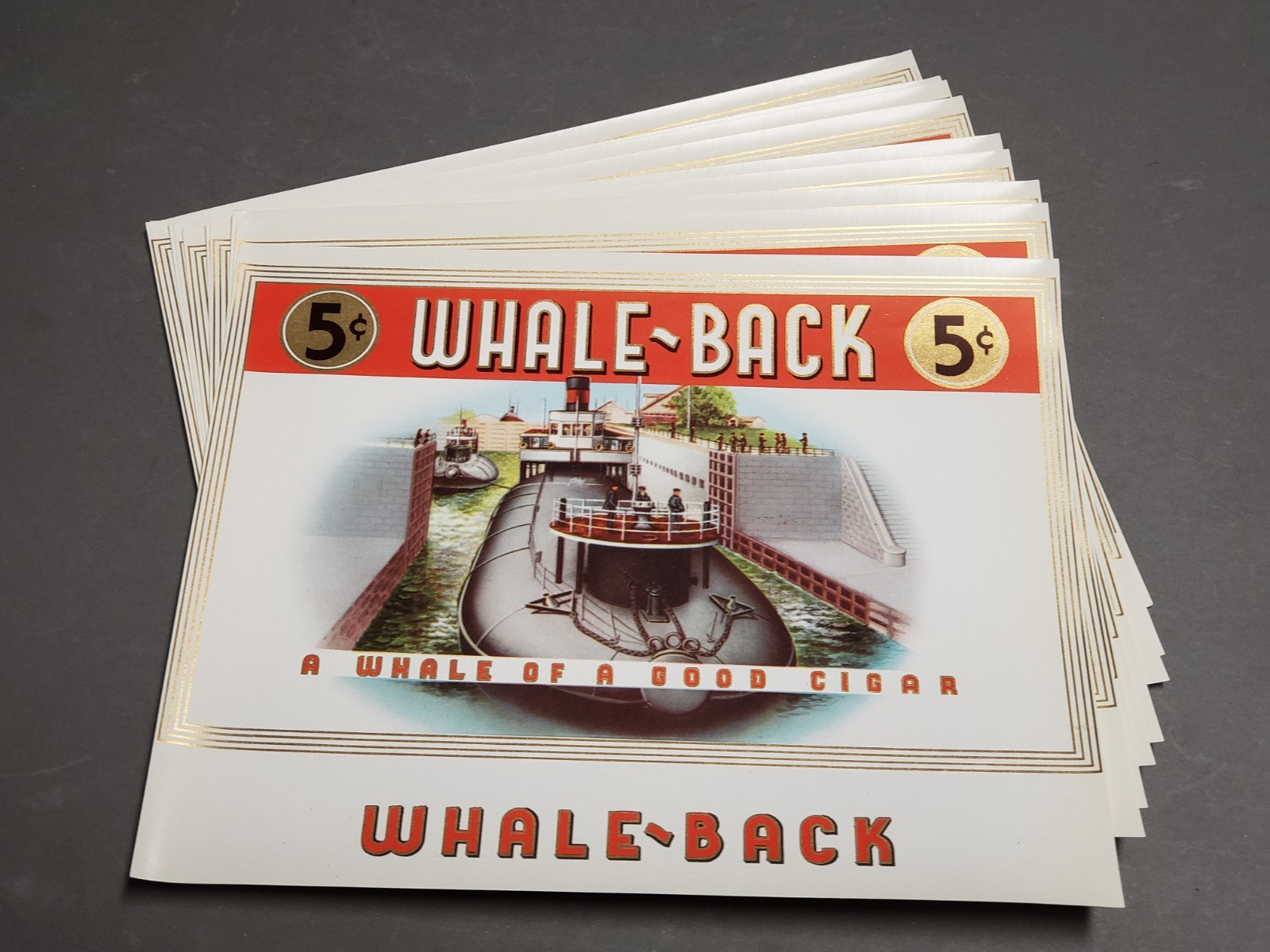 Vtg Lot of 10 Early 1900s Cigar Box Labels -WHALE-BACK Steamship - 8" x 6 1/2" Vtg Lot of 10 Early 1900s Cigar Box Labels -WHALE-BACK Steamship - 8" x 6 1/2"