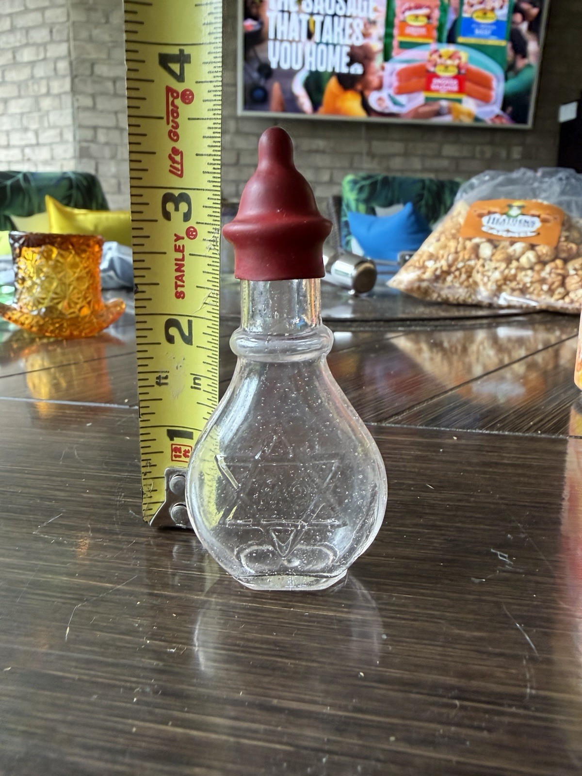 Antique German 6 Point Star Glass Doll Bottle 3” Embossed Toy Rare Of David MO Antique German 6 Point Star Glass Doll Bottle 3” Embossed Toy Rare Of David MO