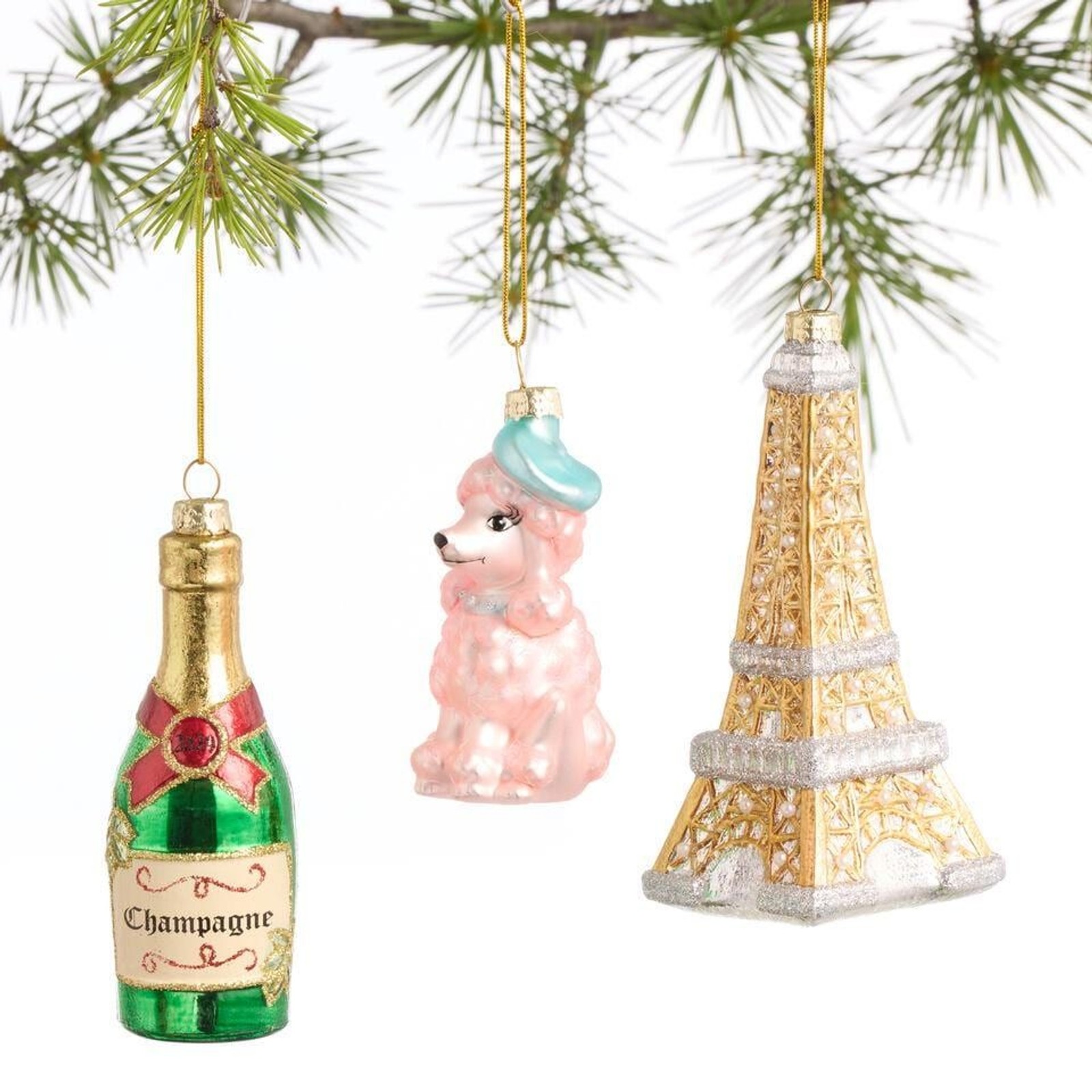 Set of 3 World Market Destination Christmas Glass Ornaments FRANCE Set of 3 World Market Destination Christmas Glass Ornaments FRANCE