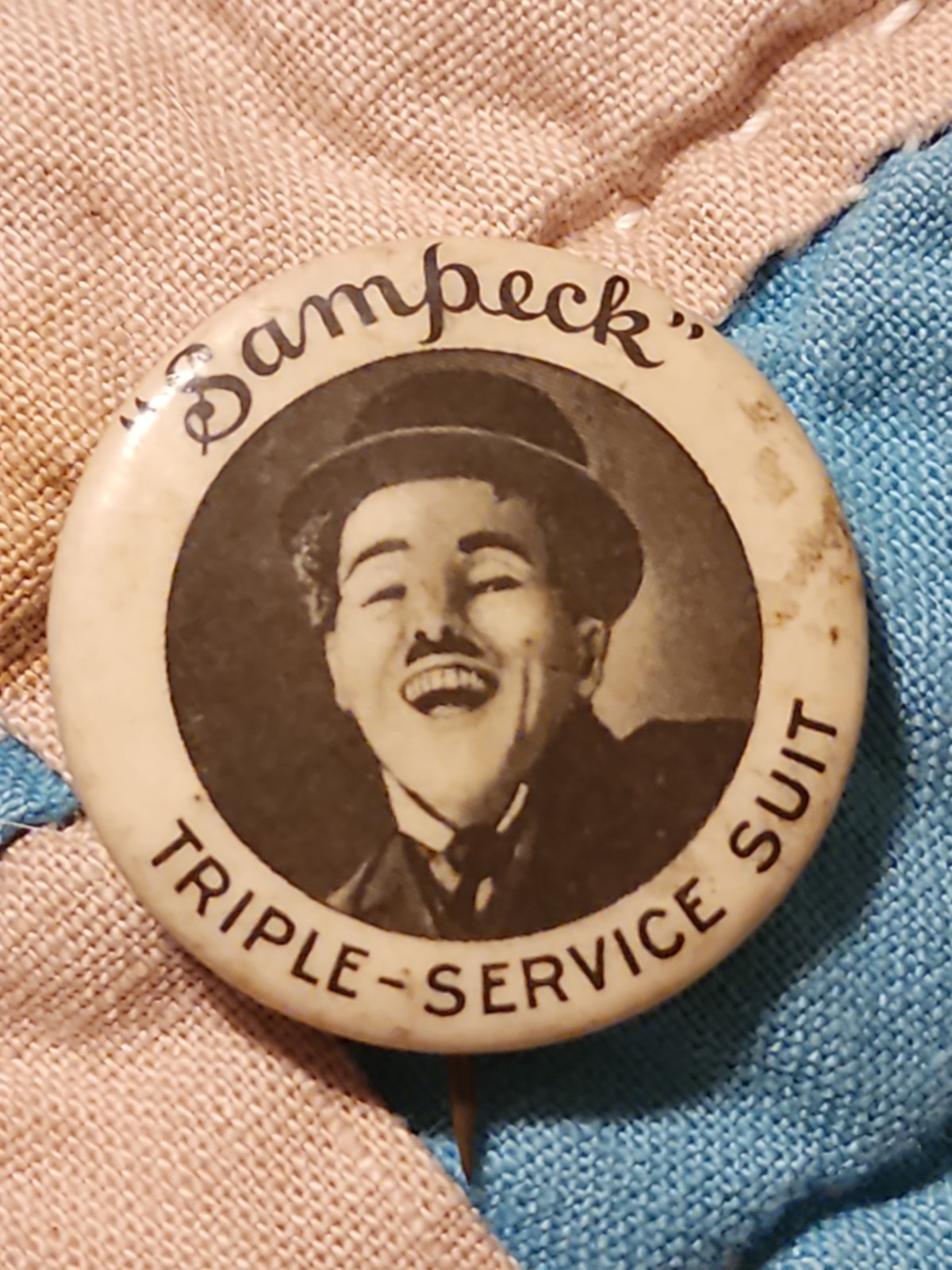 rare 1920's CHARLIE CHAPLIN Sampeck Triple Suit 1.25" pinback w/BIM back paper ^ rare 1920's CHARLIE CHAPLIN Sampeck Triple Suit 1.25" pinback w/BIM back paper ^