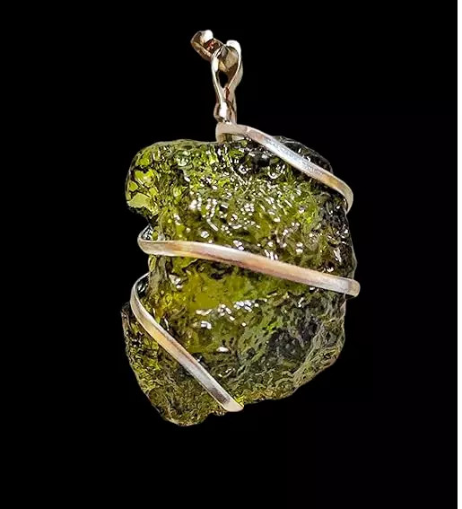 Natural Certified Moldavite Pendant Necklace From Czech Republic/Raw Moldavite