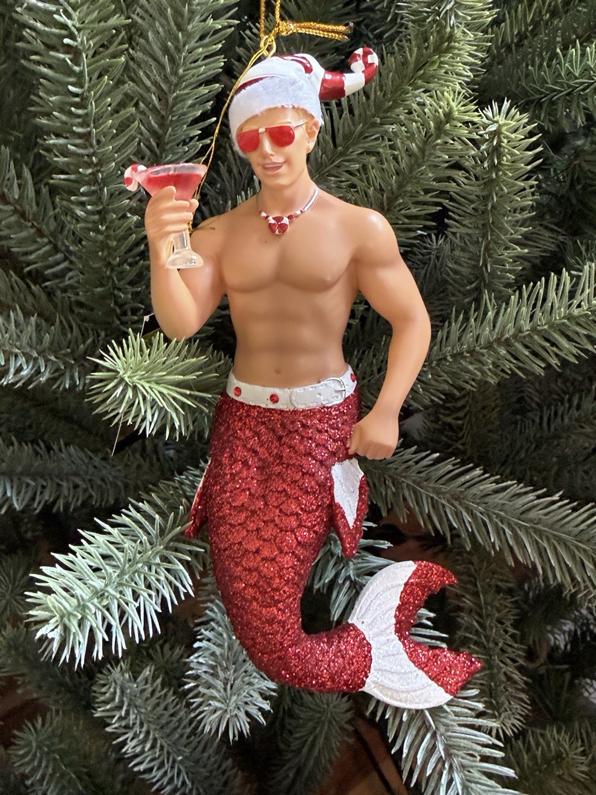 December Diamonds Merman Candy Cane Hanging Christmas Ornament