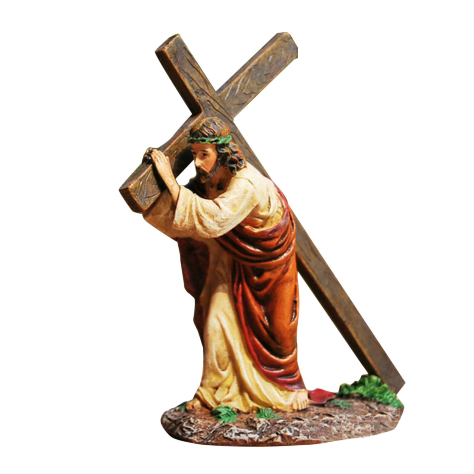 Resin Statue Jesus Cross Crucifix Figurine Holy Catholic Sculpture Tabletop