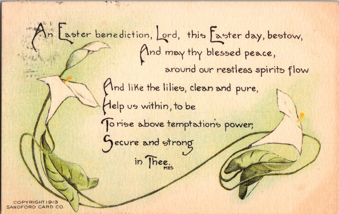 Vintage 1913 Easter Postcard Sandford Card Co. Floral Blessing Vintage 1913 Easter Postcard Sandford Card Co. Floral Blessing