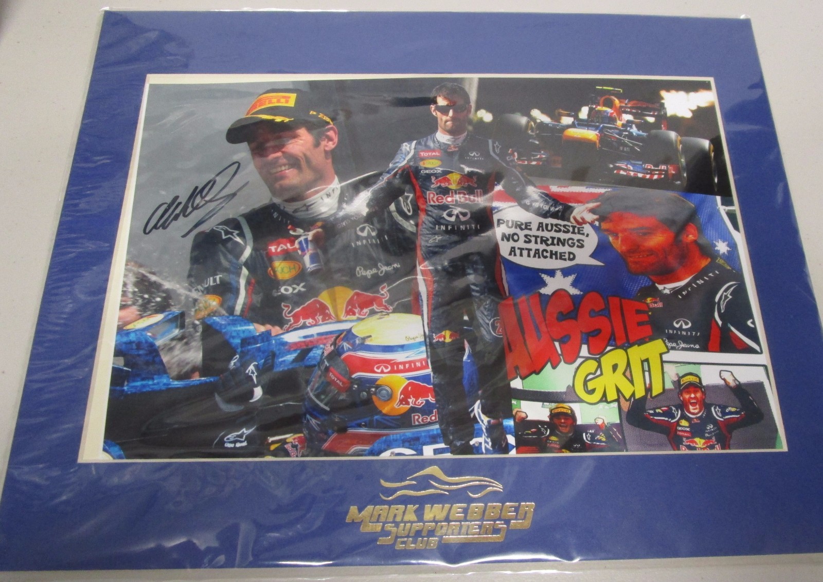 Mark Webber  hand signed photo collage / matted.  COA