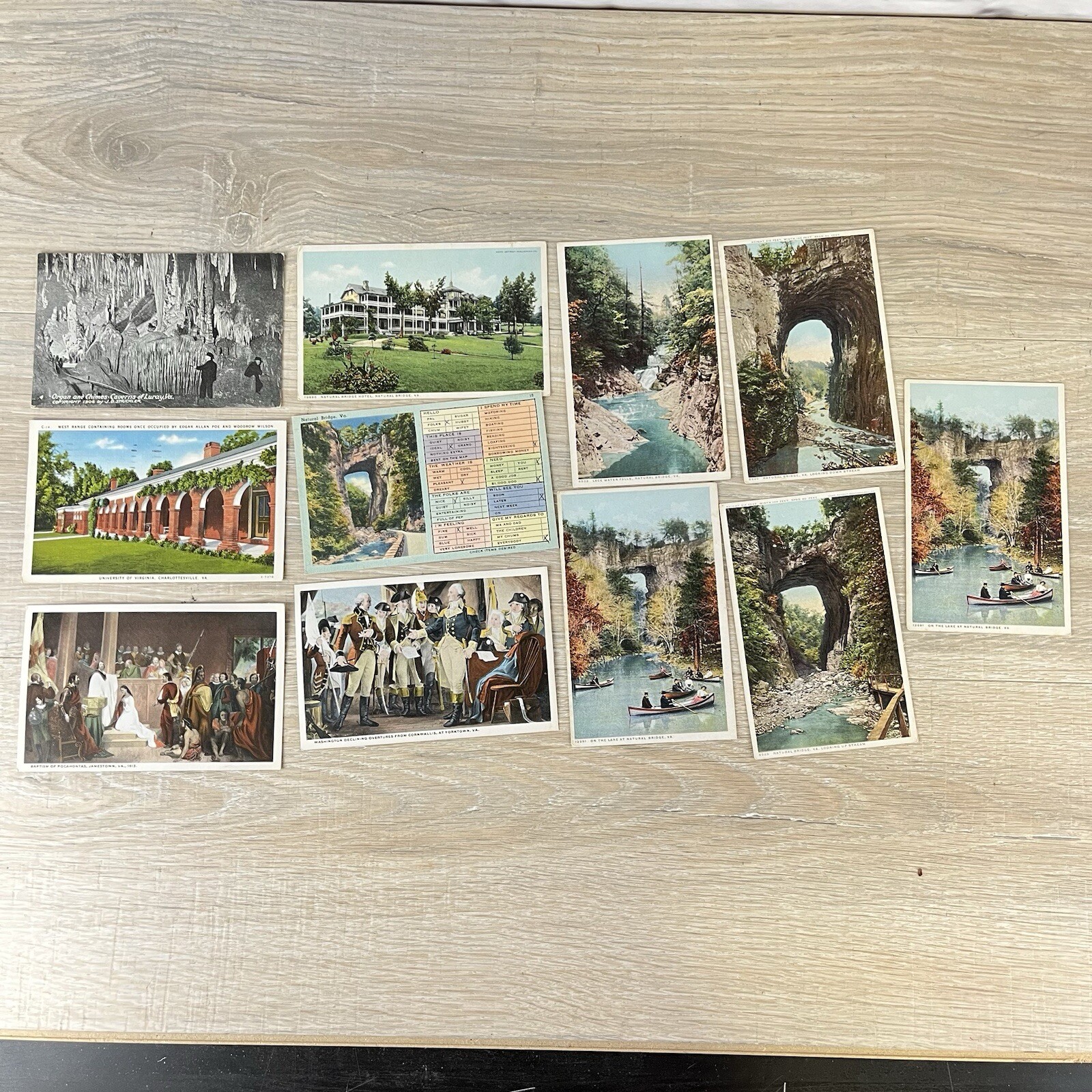 Atq Vtg 1906-1950's Virgina Postcards 11pc Natural Bridge, Luray Charlottesville