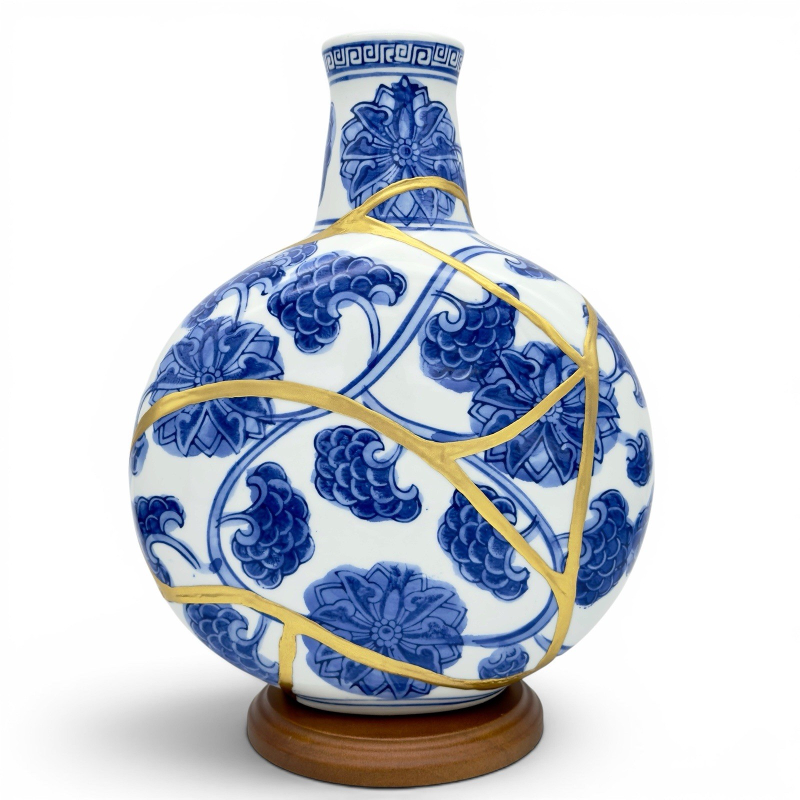Kintsugi Vase Chinese Porcelain Moon Flask Gold Crack Art Personal Growth Gift Kintsugi Vase Chinese Porcelain Moon Flask Gold Crack Art Personal Growth Gift