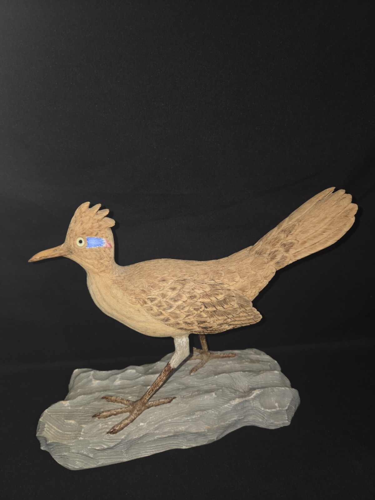 Beautiful Hand Carved Wooden Roadrunner Sculpture On Base Signed Tex Downey Beautiful Hand Carved Wooden Roadrunner Sculpture On Base Signed Tex Downey