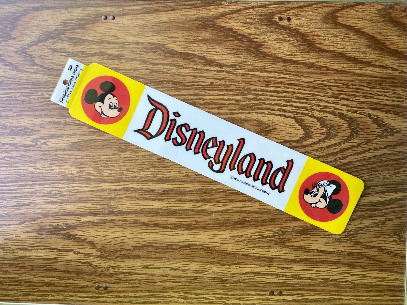NOS 1970s Disneyland Anaheim Bumper Sticker with Mickey and Minnie Mouse Yellow NOS 1970s Disneyland Anaheim Bumper Sticker with Mickey and Minnie Mouse Yellow