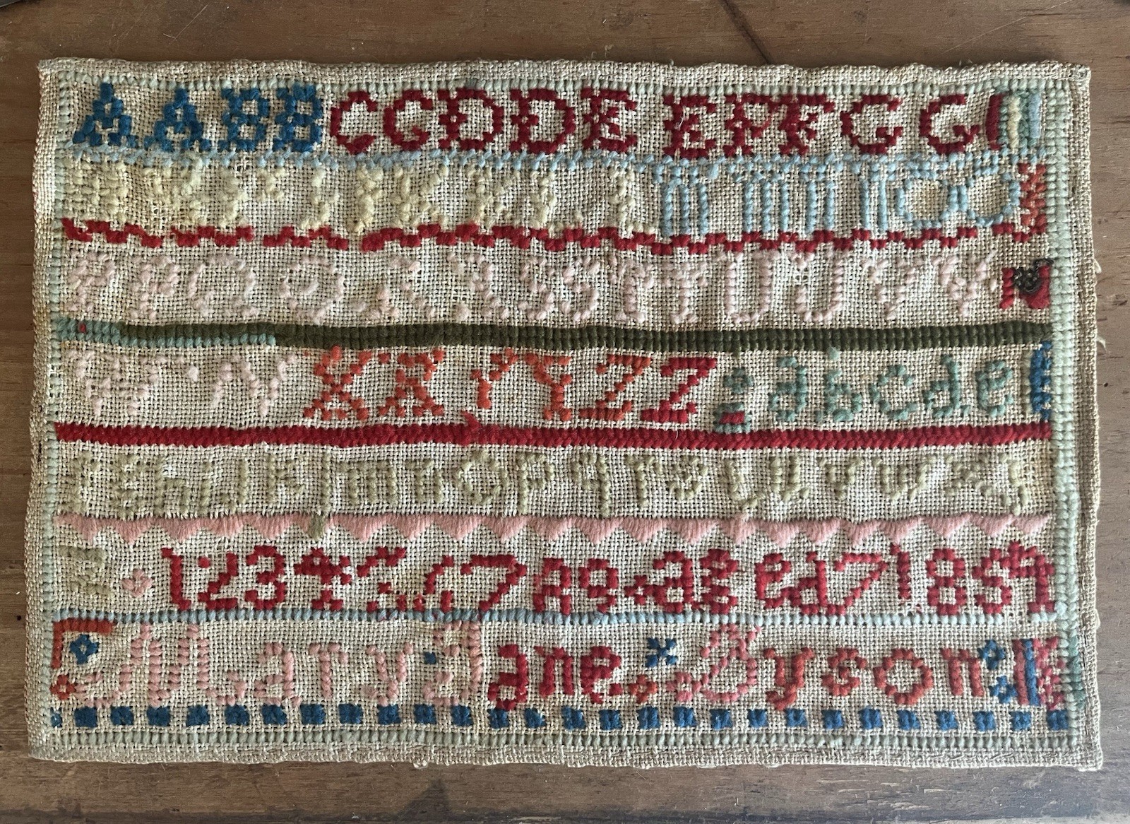 Antique 19th Century School Sampler Needlework Needlepoint 1859 Unframed Antique 19th Century School Sampler Needlework Needlepoint 1859 Unframed
