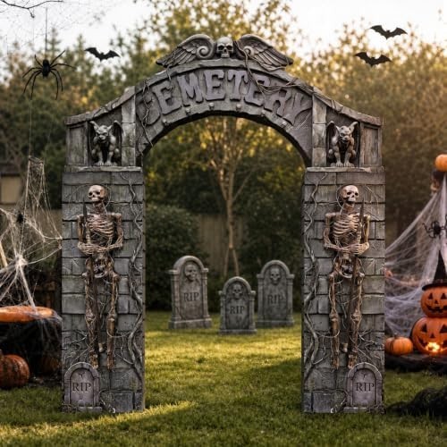 Halloween Decorations 7 PCS Cemetery Archway Tombstones Skeleton Cardboard Set Halloween Decorations 7 PCS Cemetery Archway Tombstones Skeleton Cardboard Set
