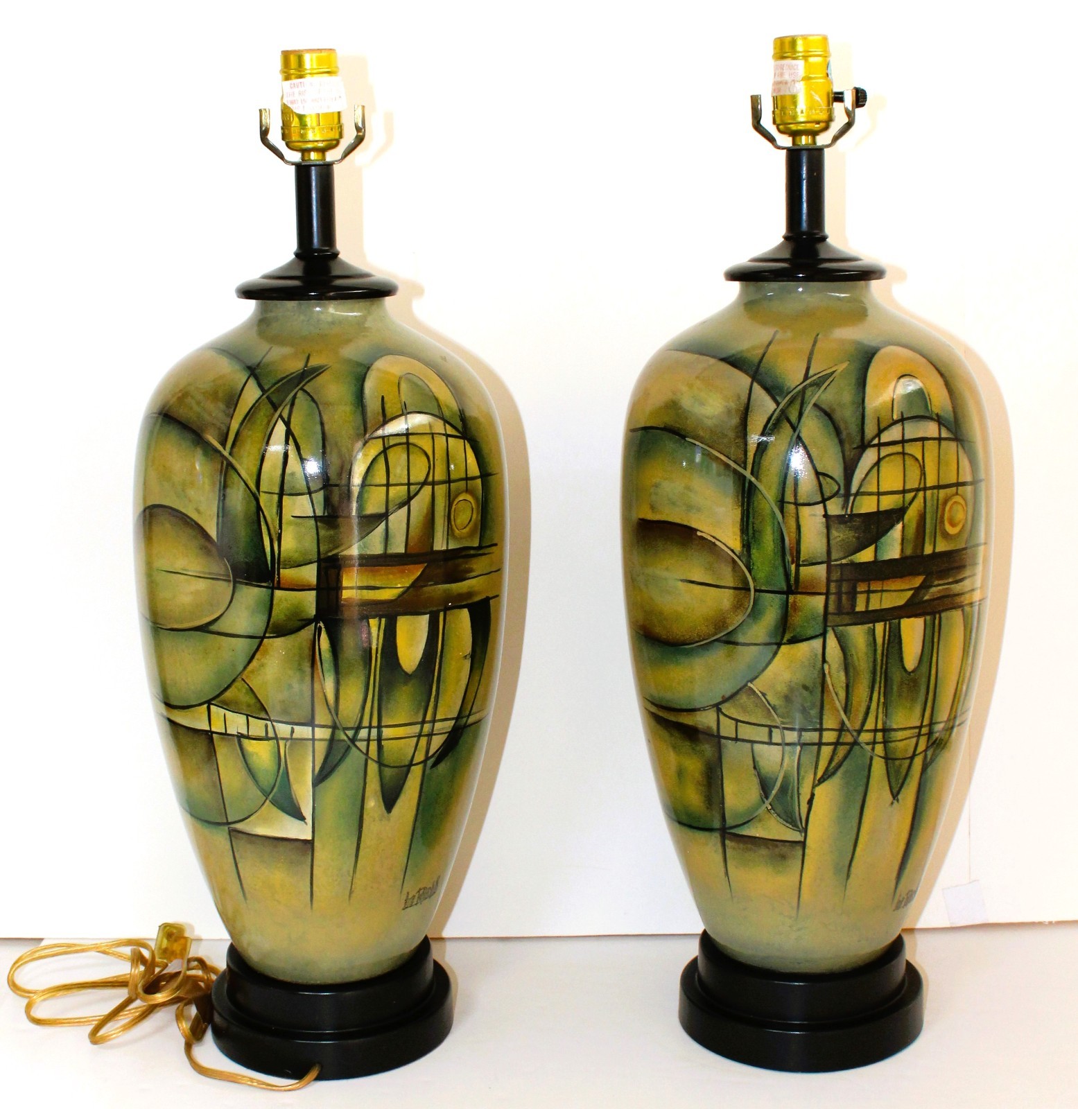 VINTAGE TWO LEE REYNOLDS PAINTED TABLE LAMPS SIGNED MID CENTURY MODERN ABSTRACT VINTAGE TWO LEE REYNOLDS PAINTED TABLE LAMPS SIGNED MID CENTURY MODERN ABSTRACT