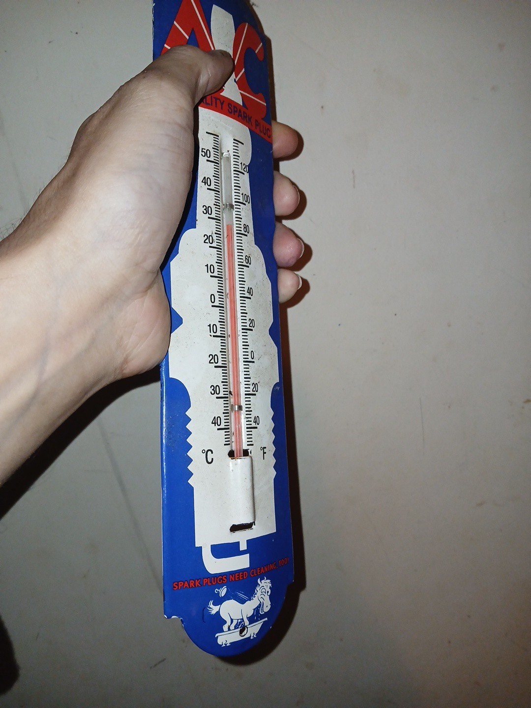 Rare Spark Plug Thermometer - AC Service Station Gas Oil Porcelain Metal Sign Ad