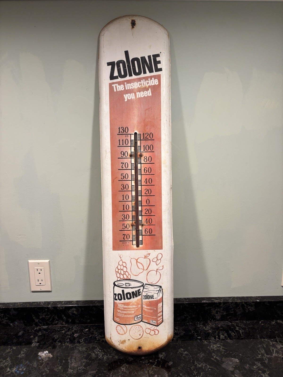 Vintage Zolone Insecticide Advertising Thermometer Metal Sign 39” Works USA
