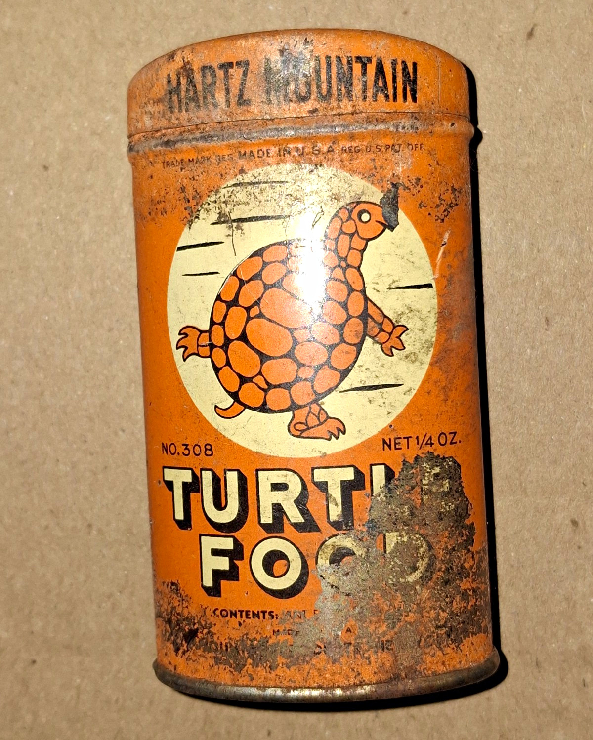 Hartz Mountain Vintage Turtle Food Collectible Orange Advertising Tin Hartz Mountain Vintage Turtle Food Collectible Orange Advertising Tin