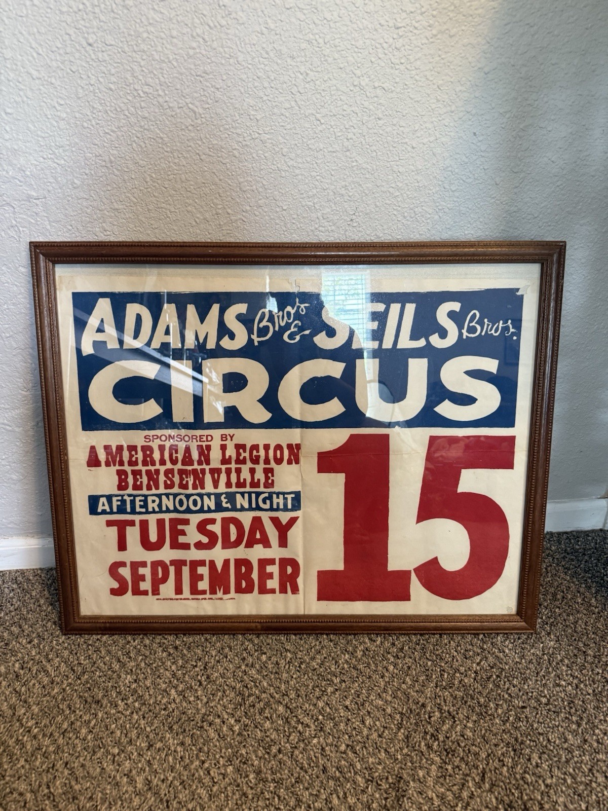 Vintage 1959 Adams Bros Seils Bros Circus Poster Bensenville IL Framed Ephemera