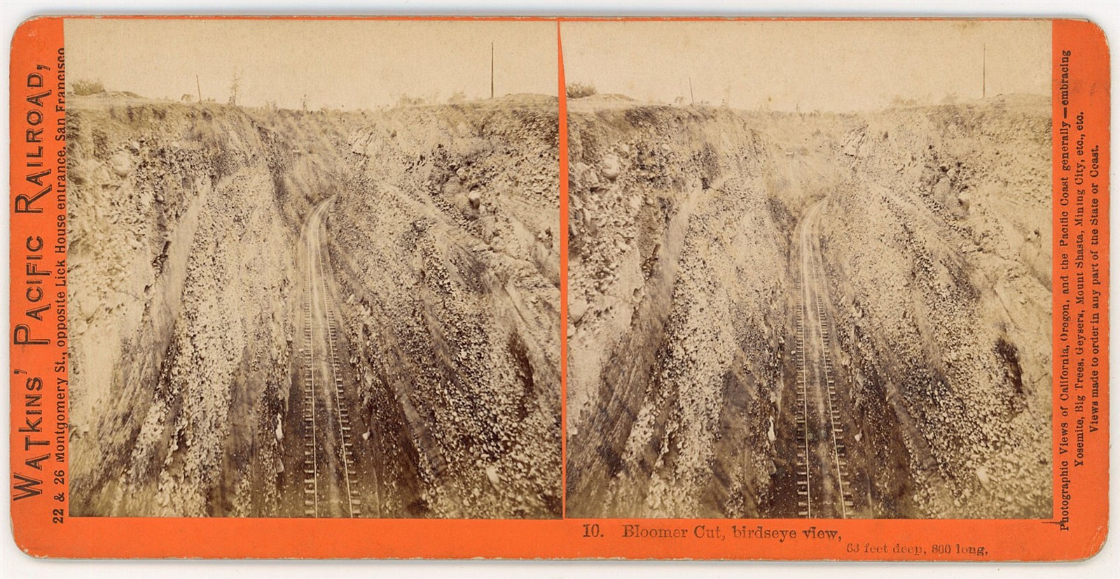 CALIFORNIA STEREOVIEW - CPRR - Auburn - Bloomer Cut - CE Watkins 1870s CALIFORNIA STEREOVIEW - CPRR - Auburn - Bloomer Cut - CE Watkins 1870s