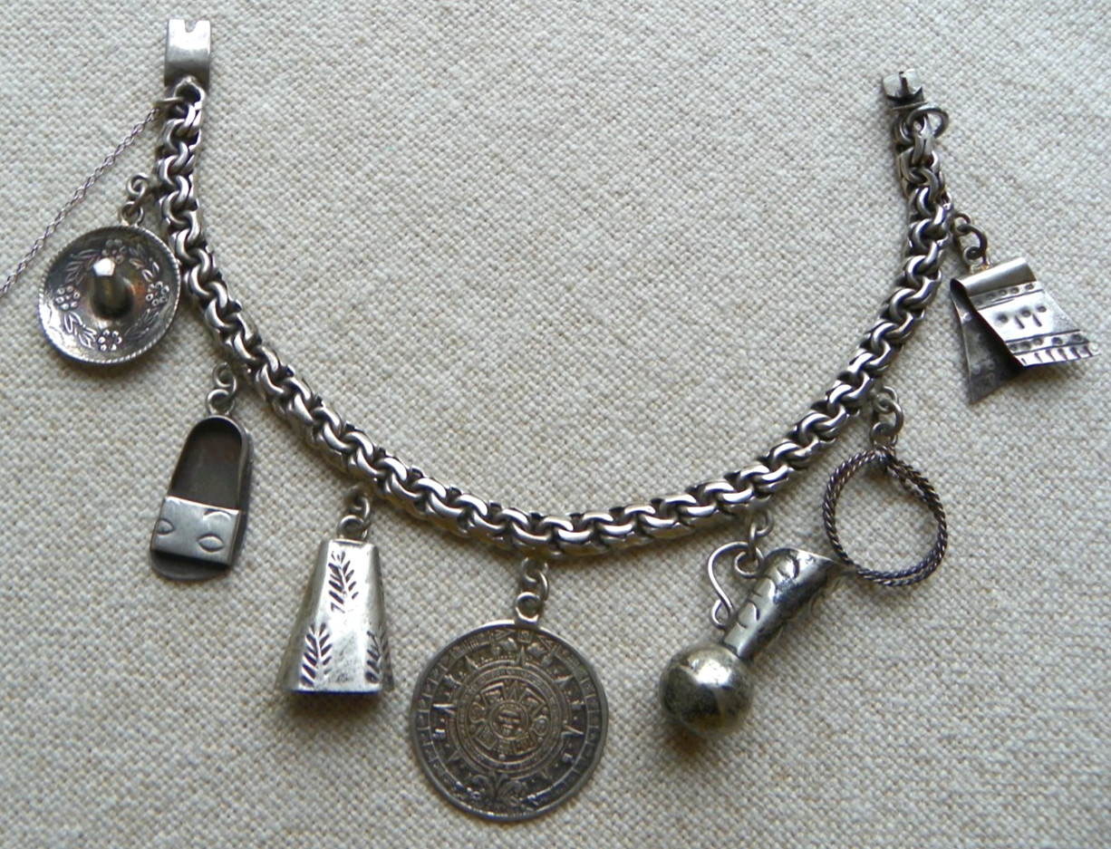 Mexican Sterling Silver Charm Bracelet - Vintage Mexican Sterling Silver Charm Bracelet - Vintage