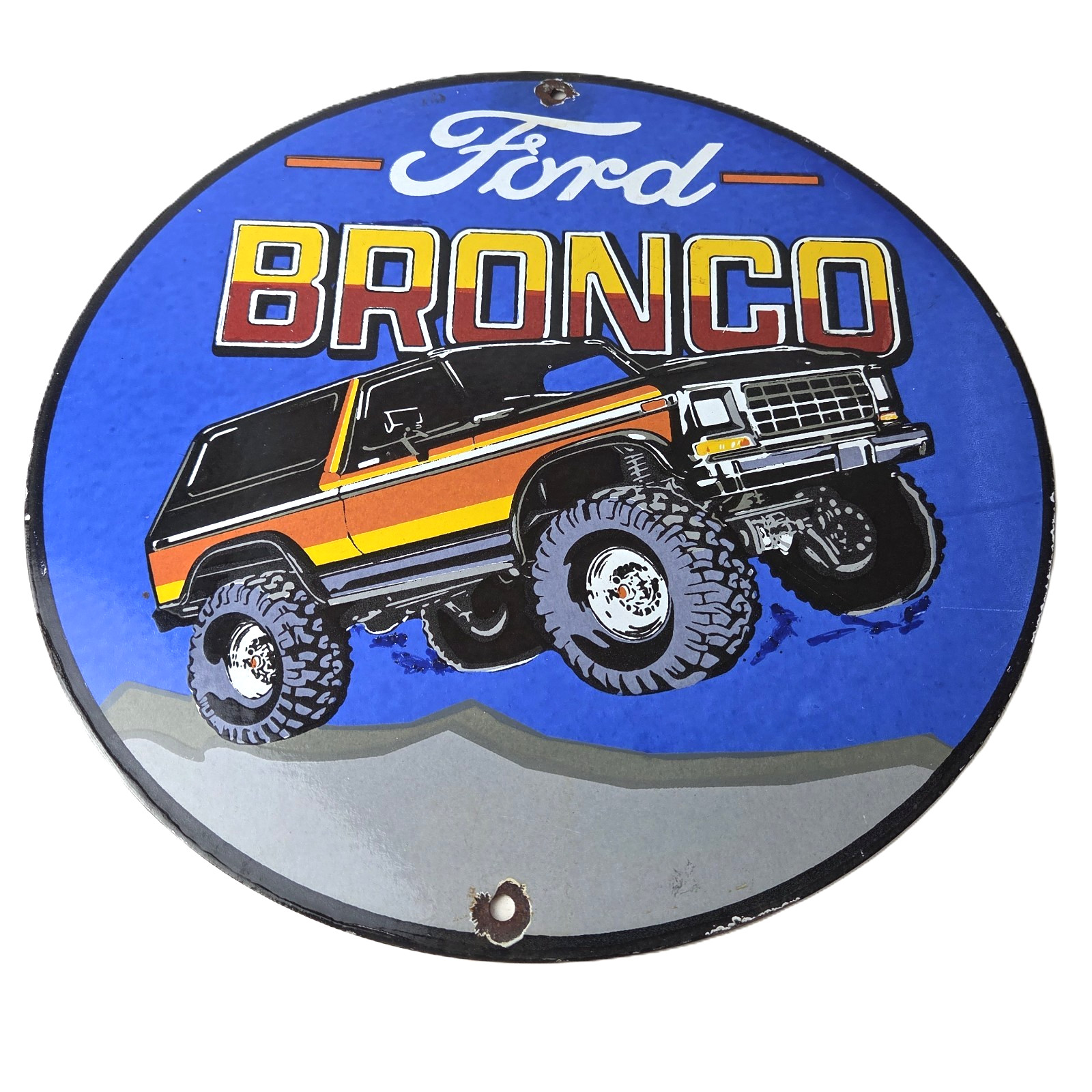 Vintage Ford Motors Porcelain Sign - 78' Bronco Sunset Porcelain Auto Sign Vintage Ford Motors Porcelain Sign - 78' Bronco Sunset Porcelain Auto Sign