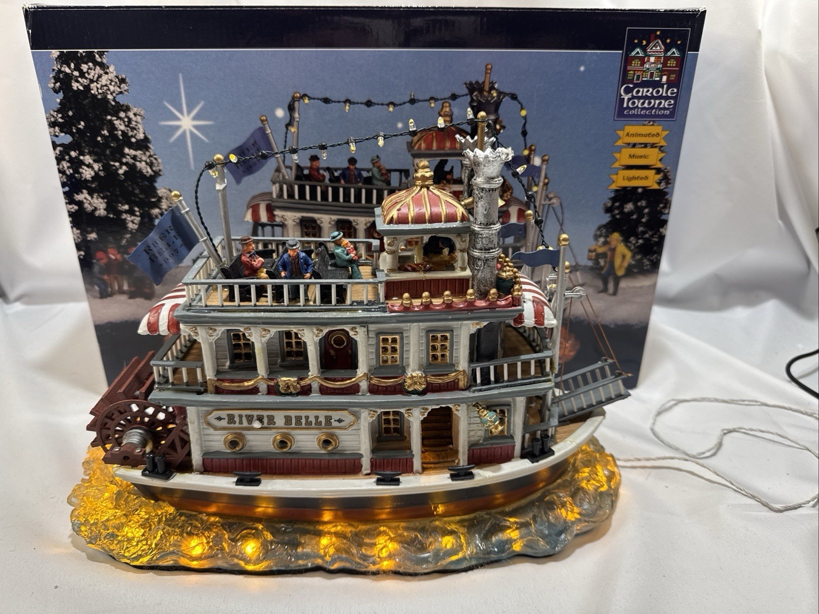 Christmas Village, Carole Towne, River Belle, Musical Light up Riverboat W Box
