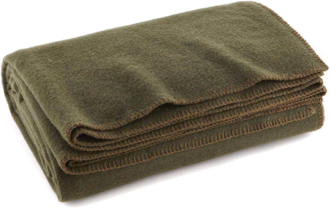 Extra-Large 66" x 90" Olive Drab Wool Blanket - Warmth for Camping & Emergencies Extra-Large 66" x 90" Olive Drab Wool Blanket - Warmth for Camping & Emergencies