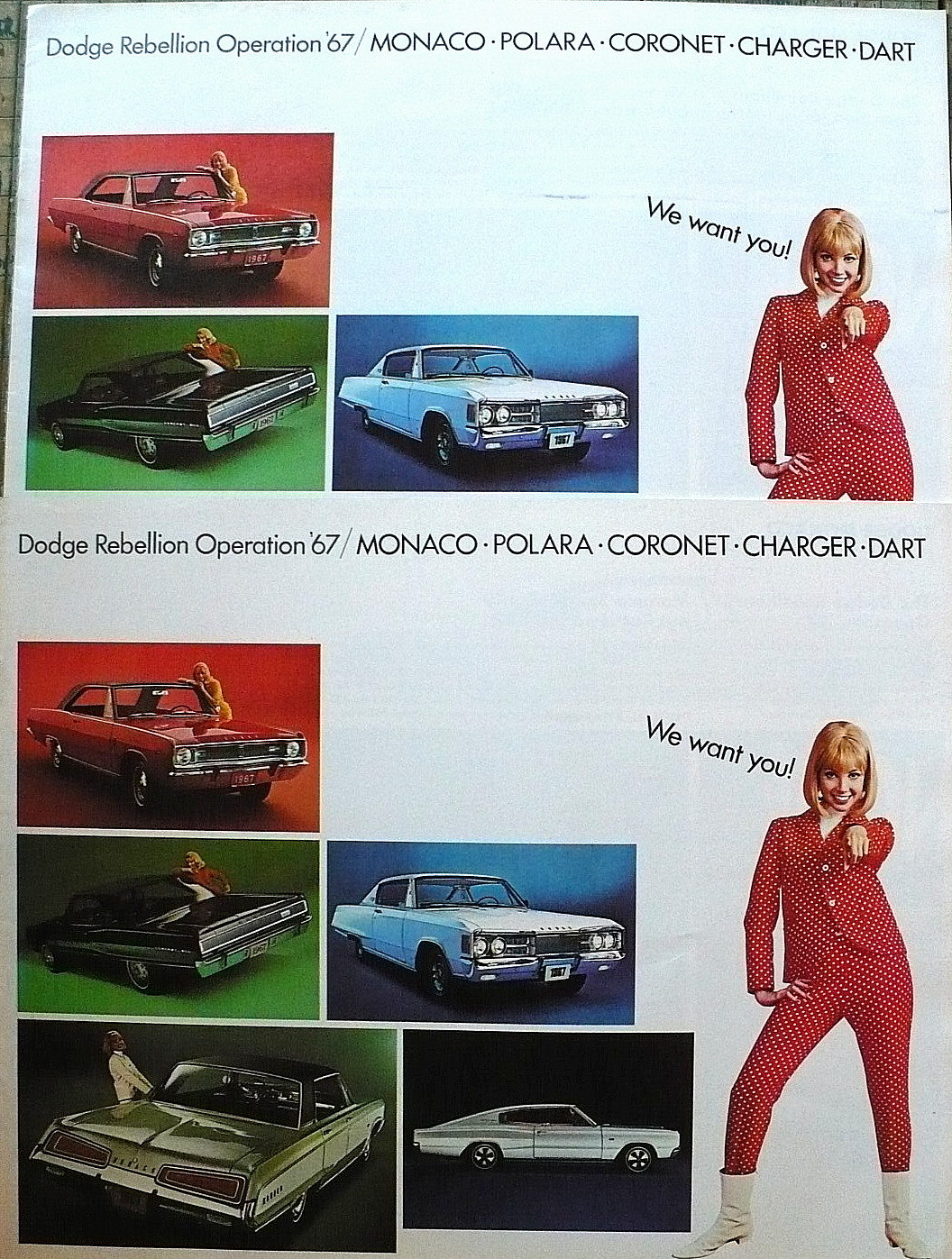 `TWO 1967 DODGE REBELLION CHARGE-CORONET-DART BROCHURES `TWO 1967 DODGE REBELLION CHARGE-CORONET-DART BROCHURES
