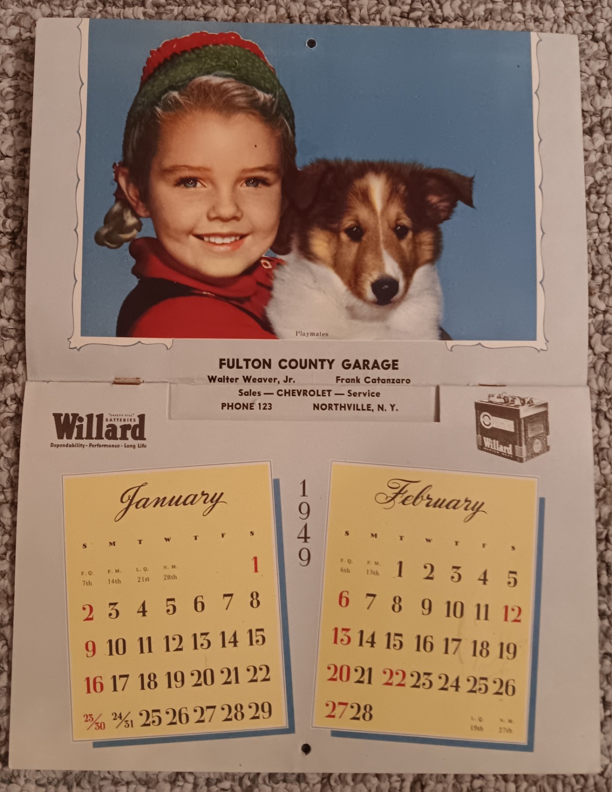 Vintage 1949 Fulton County Garage Chevrolet Advertising Calendar Northville NY